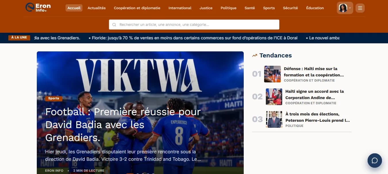 home page of eron ifno